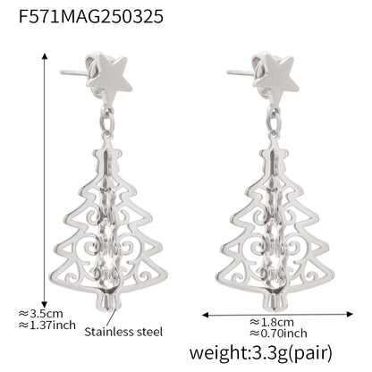 B廠【F571】跨境熱銷立體小樹耳環誇張創意禮物不鏽鋼電鍍18K真金耳飾 25.04-1