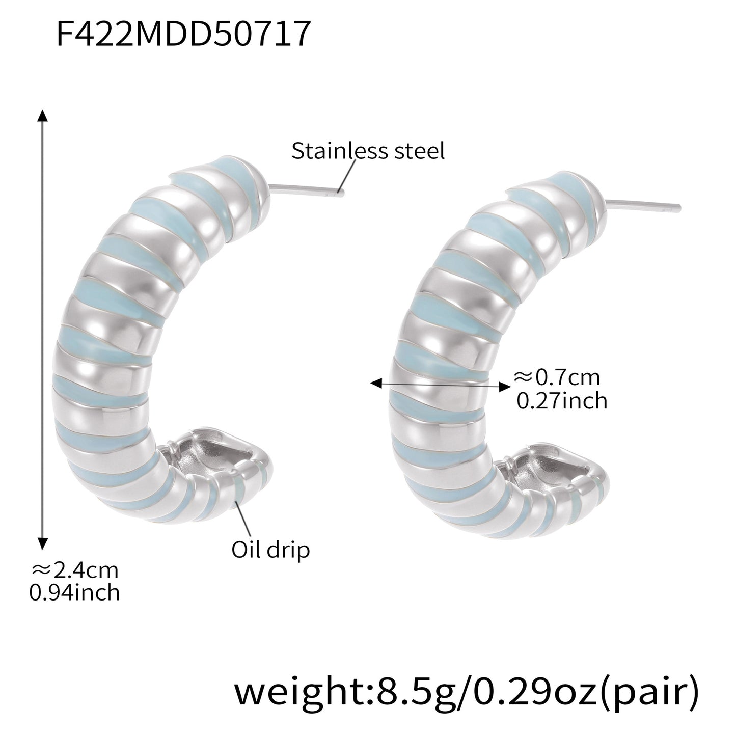 B廠【F419】不鏽鋼琺瑯幾何滴油耳環時尚百搭C型珍珠耳飾歐美個性項鍊 25.07-4