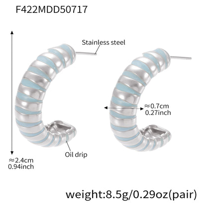 B廠【F419】不鏽鋼琺瑯幾何滴油耳環時尚百搭C型珍珠耳飾歐美個性項鍊 25.07-4