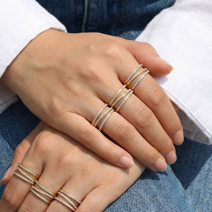 B廠【A043】跨國簡約設計微鑲鋯石三層開口指環輕奢風時尚百搭戒指不鏽鋼鍍金
 26.02-1