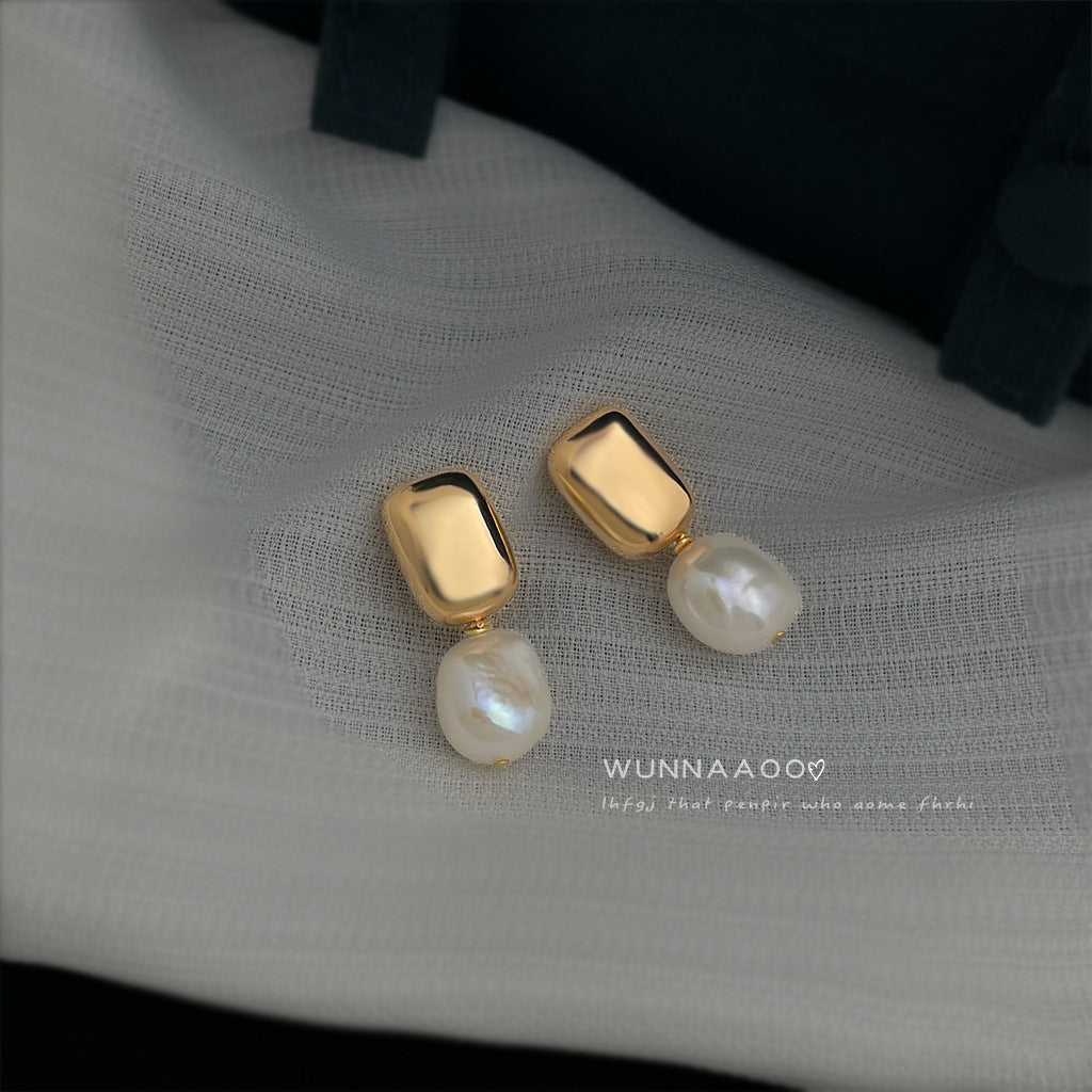 C廠【6963】巴洛克淡水珍珠不規則異形時尚通勤簡約手工耳環女鍍14K 新款耳環
 25.10-4