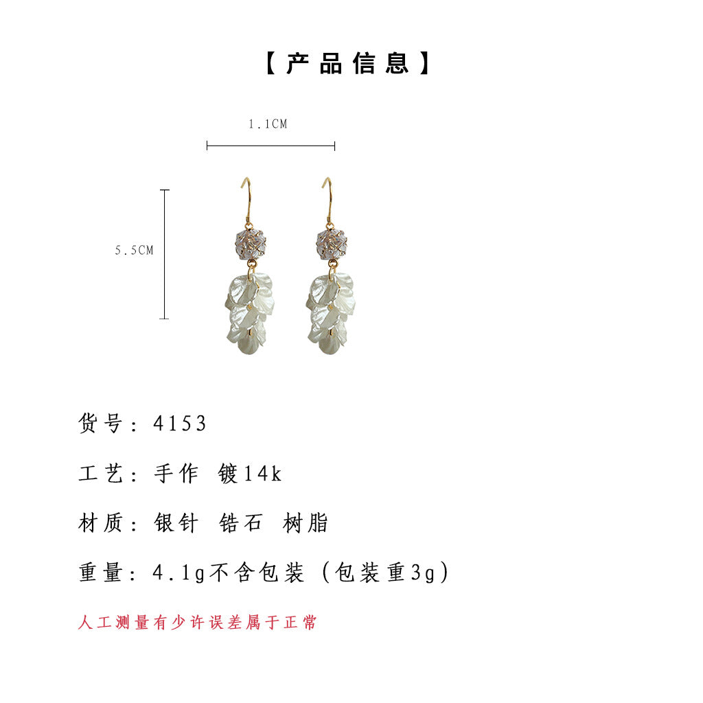 C廠【4153】實物很美~森系潮仙長款鋯石流蘇葉子耳環手工設計感甜美耳飾 24.05-4