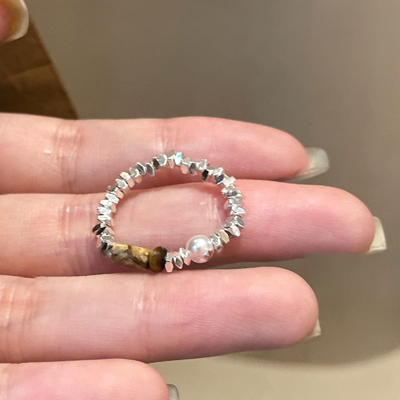 A廠【HR2789】復古碎銀黑膽石石頭串珠戒指民族風食指戒個性小眾設計感指環
 25.10-4