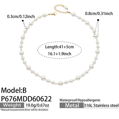 B廠【P676】亞馬遜熱銷款透明仿珍珠手工串珠項鍊歐美簡約時尚輕奢不鏽鋼飾品 26.07-1