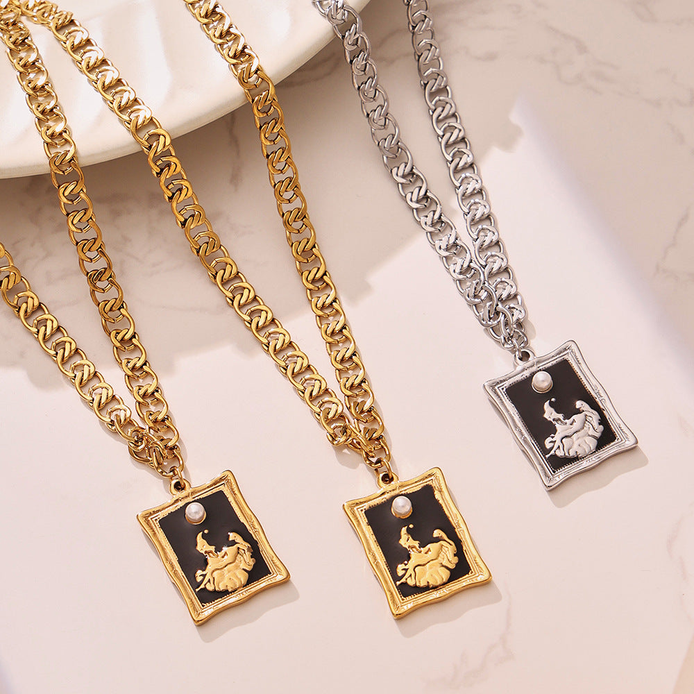 B廠【P715】欧美跨境小众ins方牌滴油吊坠双层叠戴项链不锈钢镀18k真金不掉色
 26.01-2