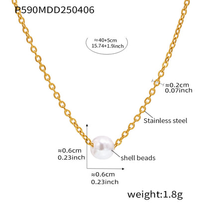 B廠【P590】ins冷淡風簡約珍珠吊墜項鍊女鎖骨頸鍊chock不鏽鋼鍍18k金 25.04-2