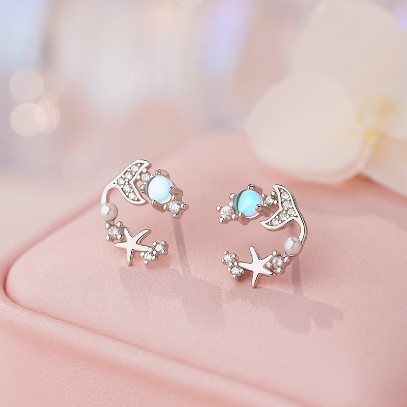 E廠【YC2204E】足銀S999浪漫文藝繁星魚尾耳環女輕奢甜美可愛小香風高級耳飾
 25.11-1