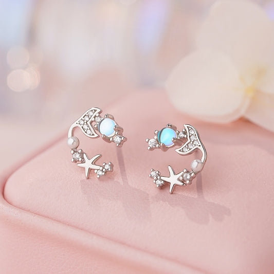 E廠【YC2204E】足銀S999浪漫文藝繁星魚尾耳環女輕奢甜美可愛小香風高級耳飾
 25.11-1