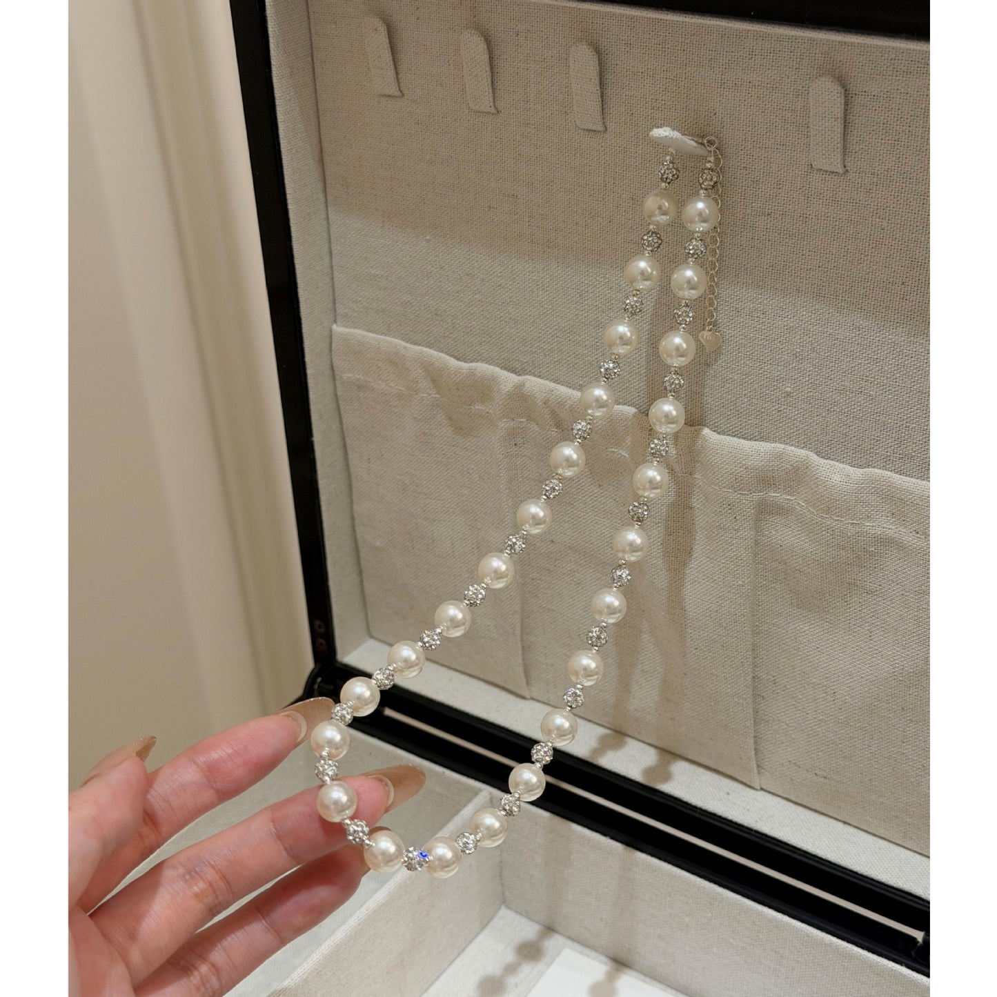 E廠【XDQ0792N】法式輕奢仿珍珠水鑽球項鍊女S925純銀高級感溫婉鎖骨鏈潮
 26.05-3