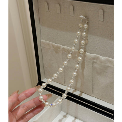 E廠【XDQ0792N】法式輕奢仿珍珠水鑽球項鍊女S925純銀高級感溫婉鎖骨鏈潮
 26.05-3