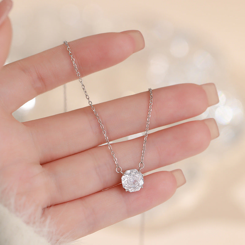 D廠【YC0163N】純銀S925玫瑰切白鑽方形項鍊簡約輕奢高級感法式清新小眾項鍊
 26.03-2