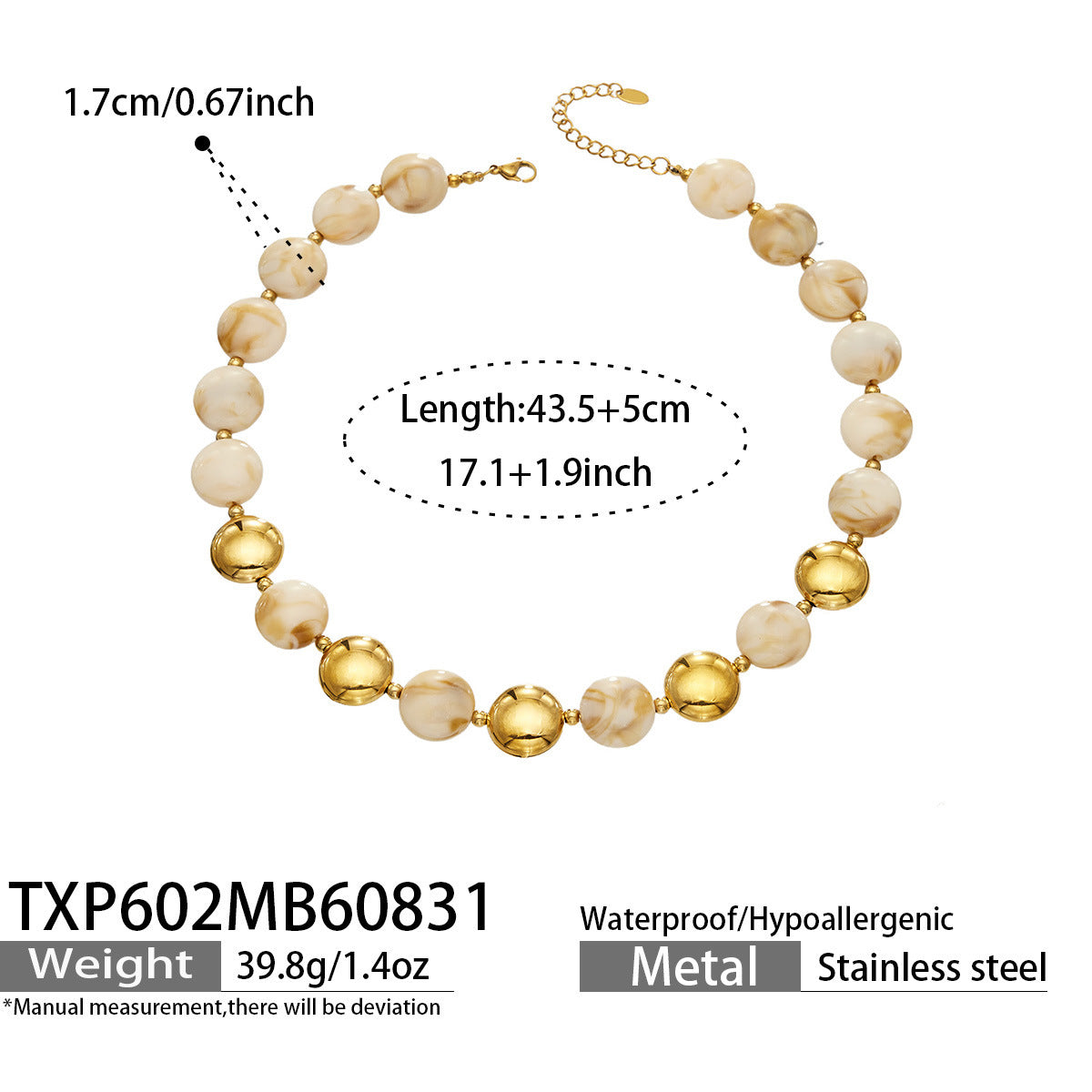B廠【TXP602】跨境時尚復古鈦鋼樹脂圓珠女個性設計感氣質手鍊鎖骨鏈套裝 26.09-1