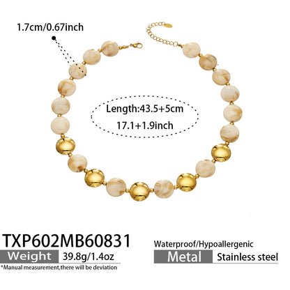 B廠【TXP602】跨境時尚復古鈦鋼樹脂圓珠女個性設計感氣質手鍊鎖骨鏈套裝 26.09-1