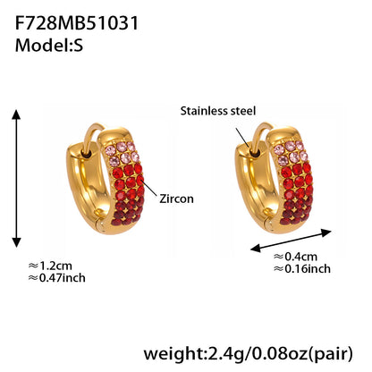 B廠【F728】高質感滿鋯三排鑽球面U型耳扣鍍18k真金輕奢百搭不鏽鋼耳環
 25.11-1