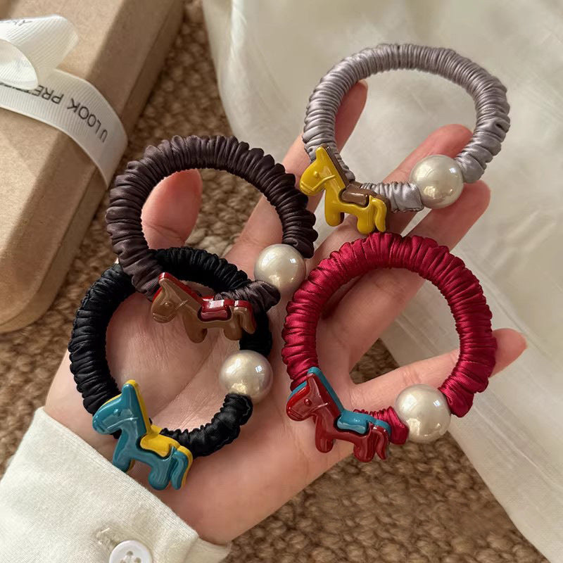 C廠【P100】高級感褶皺小腸髮圈女小馬仿珍珠頭繩高彈性橡皮筋紮馬尾髮繩髮飾
 26.01-1