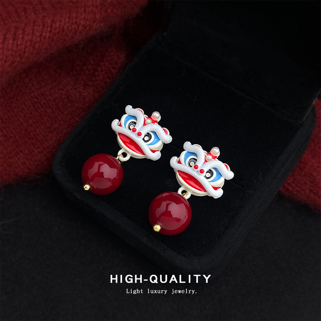 A廠【7346】可愛醒獅國潮新中式小眾設計手工彩繪新款耳環飾品
 26.01-2