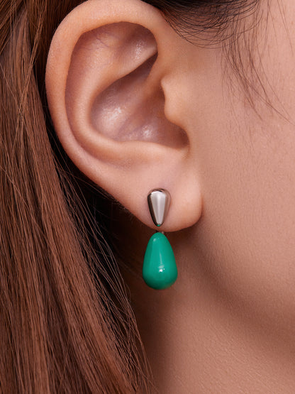 B廠【F319】不鏽鋼幾何水滴耳環鍍18k金琺瑯彩釉滴油個性百搭膠塞耳飾
 25.11-1