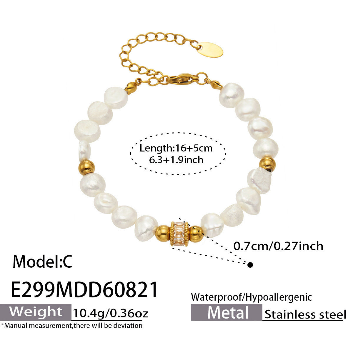 B廠【E299】歐美天然淡水珍珠手串不鏽鋼鍍18k金 精緻輕奢女飾品手鍊組合
 26.08-4
