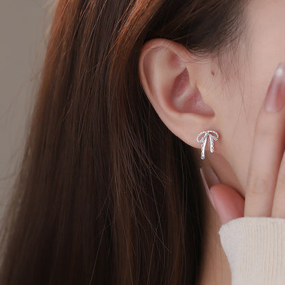 D廠【YC2535E】S999足銀絲帶蝴蝶結螺絲耳環清新甜美氣質可愛公主耳飾 25.01-2