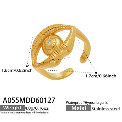 B廠【A055】跨國ins時尚設計感開口指環嘴唇眼睛鑲嵌鋯石戒指不鏽鋼鍍金飾品
 26.02-1