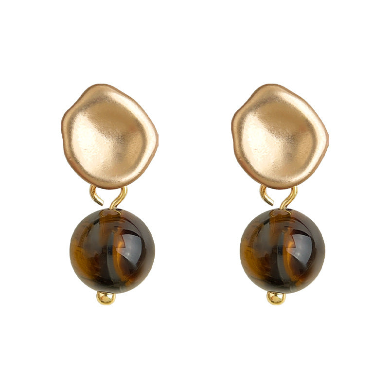 C廠【6994】文藝復古天然石虎眼石925銀針時尚高級感簡約圓形幾何耳環耳環女
 25.10-5