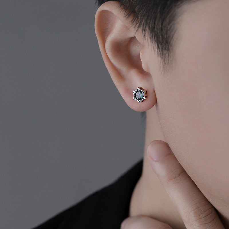 E廠【DQ11470E】S999純銀復古冷淡風六芒星耳環個性時尚幻彩星星百搭耳環男女
 25.10-3