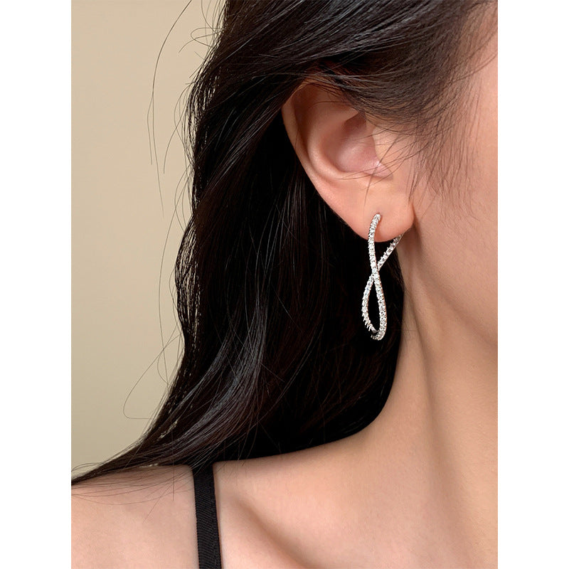 E廠【XDQ10623E】S925純銀莫比烏斯大圈耳環女幾何弧形交叉鋯石耳環冷淡風耳飾
 25.12-2