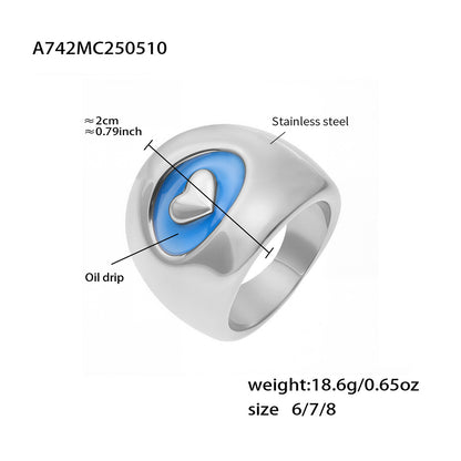B廠【A742】歐美飾品凡高油畫愛心高拋光戒指不鏽鋼材質鍍18k真金保色 25.05-3