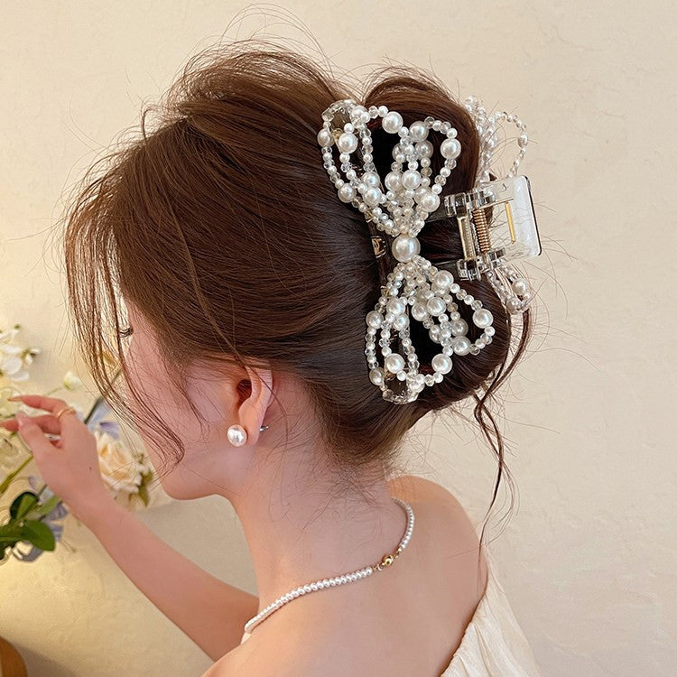 C廠【H21】優雅珍珠蝴蝶結抓夾女2026新款鯊魚夾子漂亮高級感獨特盤髮夾頭飾
 26.04-3