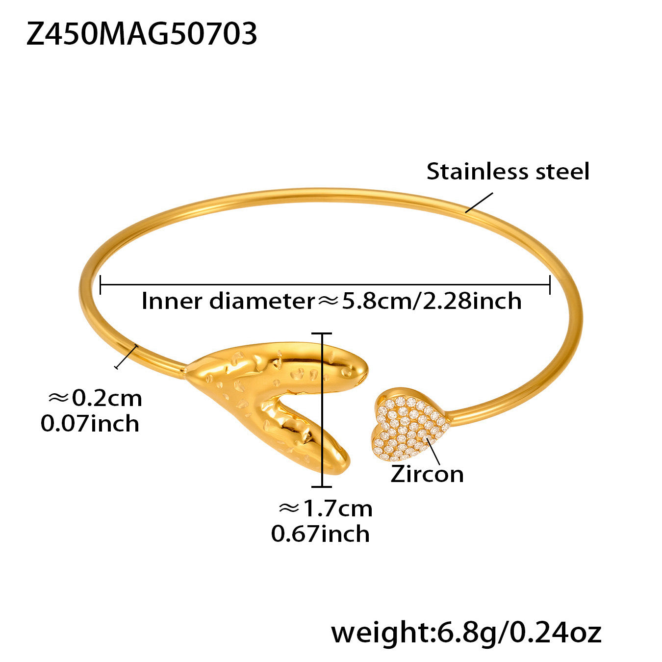 B廠【Z446】不鏽鋼5A鋯石滿鑽八芒星大小雙愛心開口手鐲組合歐美飾品女 25.07-2