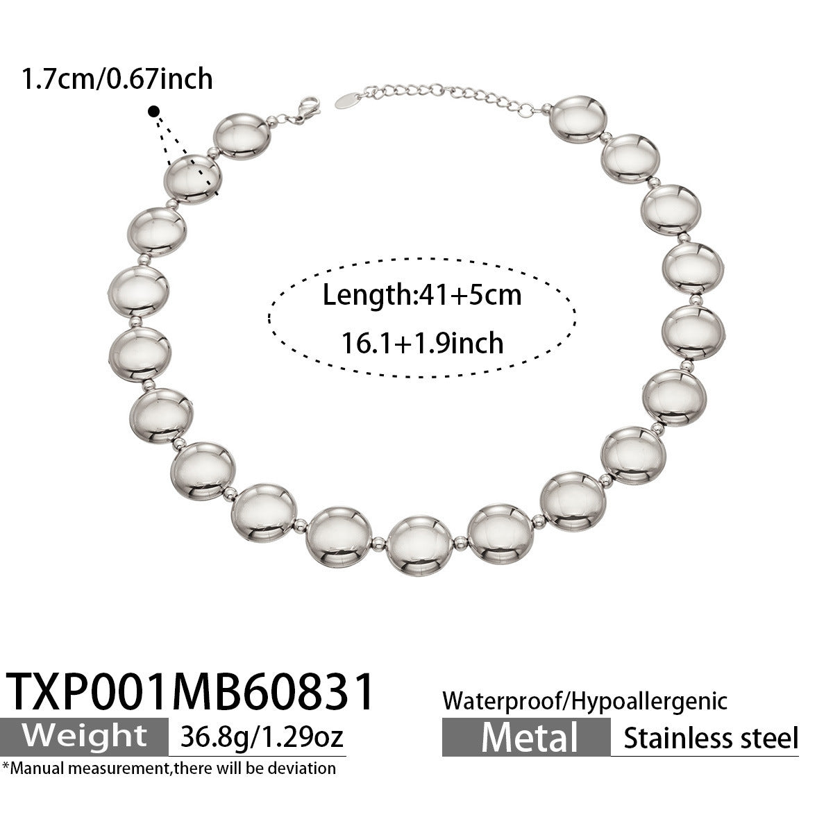 B廠【TXP001】歐美時尚小眾扁圓不鏽鋼鍍金項圈高級感輕奢簡約手鍊項鍊飾品套裝
 26.09-1