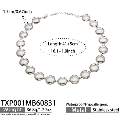 B廠【TXP001】歐美時尚小眾扁圓不鏽鋼鍍金項圈高級感輕奢簡約手鍊項鍊飾品套裝
 26.09-1