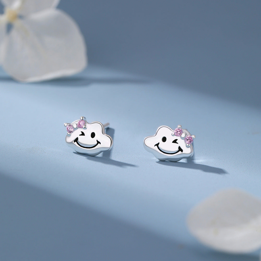 D廠【YC3703E】原創足銀S999雲朵笑臉耳環可愛卡通清新百搭甜美小眾簡約耳飾
 25.12-2