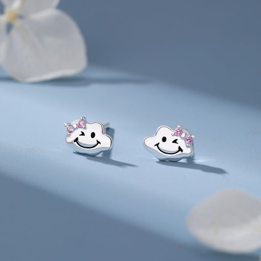 D廠【YC3703E】原創足銀S999雲朵笑臉耳環可愛卡通清新百搭甜美小眾簡約耳飾
 25.12-2