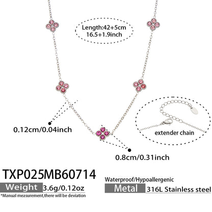 B廠【TXP025】歐美多巴胺系列四葉花不銹鋼鍍18k金 鑲嵌鋯石項鍊手鍊女飾品套裝
 26.07-4