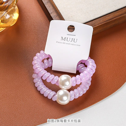 C廠【B149】2條卡裝電話線圈珍珠繩甜美果凍色馬尾皮筋 25.05-3「C廠-單筆結帳需滿，NT$500出貨(不含運費)」