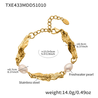 B廠【TXP433】中古氣質淡水珍珠異形重工配件手鍊項鍊套組不鏽鋼18k鍍金
 25.10-3