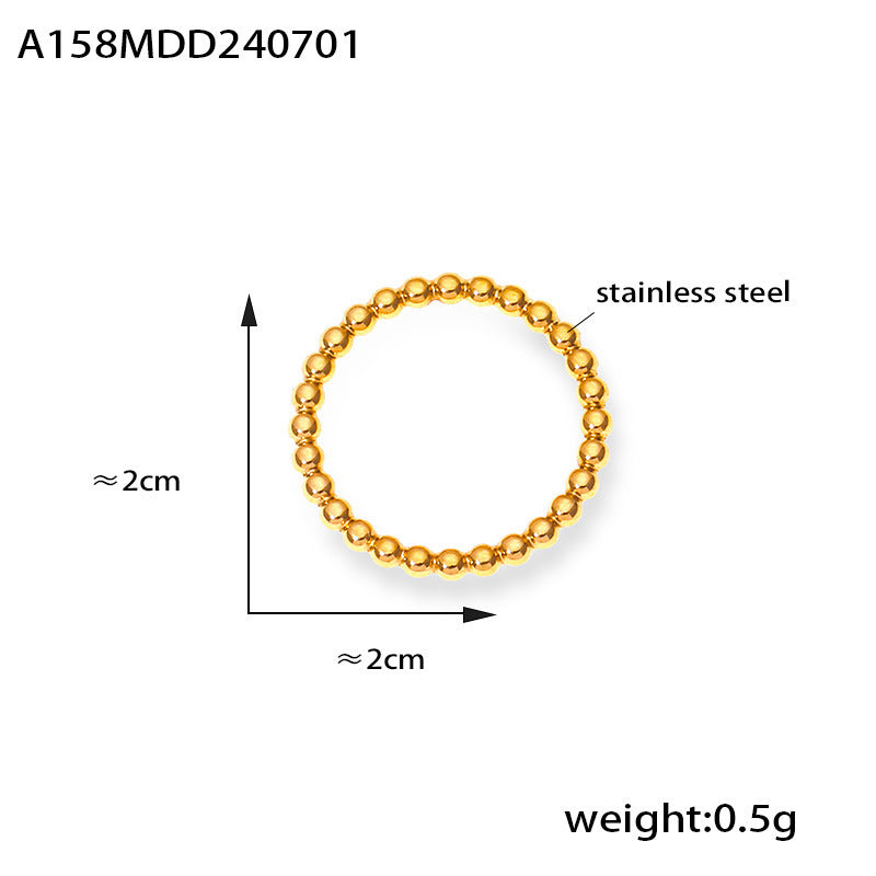 B廠【A158】歐美跨國新款不鏽鋼圓珠指環時尚輕奢鍍18k真金個性戒指首飾 24.07-2