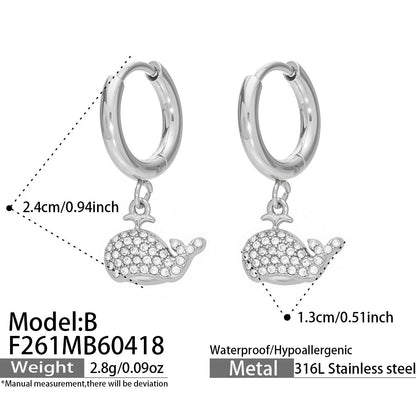 B廠【F261】歐美時尚創意滿鑽小海豚吊墜耳環ins個性海洋風不鏽鋼鍍18k金耳飾
 26.04-4