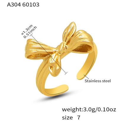 B廠【A304】不鏽鋼蝴蝶結開環戒指鍍18k金ins歐美時尚輕奢百搭個性氣質食指戒
 26.01-1