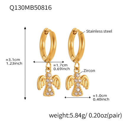 B廠【Q125】歐美飾品不鏽鋼扇形蝴蝶鑲鑽鋯石素圈耳環鍍18k真金不掉色 25.08-5
