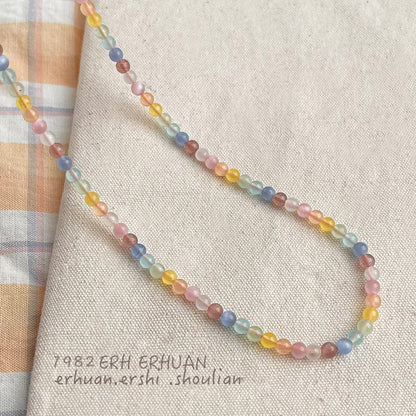 A廠【5625】玻璃猫眼石清新甜美多巴胺泫雅风彩色串珠项链ins小众锁骨颈链女 25.03-3
