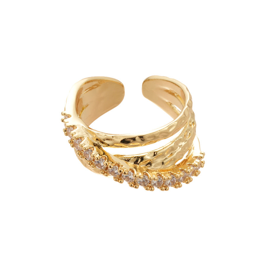 A廠【HR2784】歐美跨境鋯石三層交叉開口戒指時尚百搭氣質食指戒輕奢高級感指環
 25.10-4