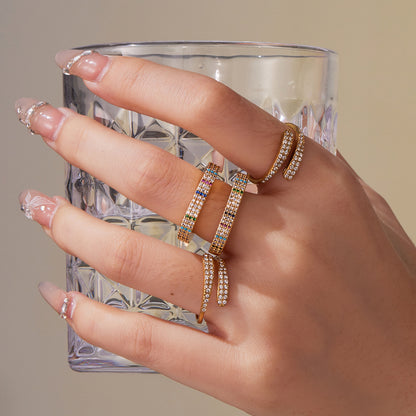 B廠【A560】超閃滿鋯不鏽鋼開口戒指組合鍍18k真金時尚輕奢尾戒不掉色
 25.10-1