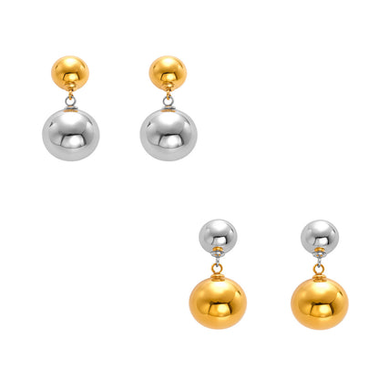 B廠【F531】跨境新款飾品不鏽鋼大小鋼珠耳環小眾空心設計間電18k真金 25.08-5