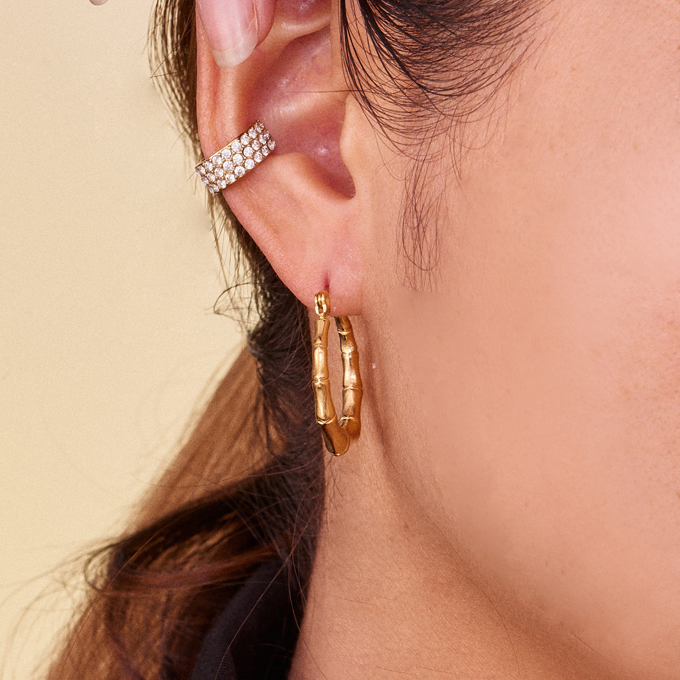 B廠【F622】不銹鋼幾何竹節U型耳環ins小眾設計耳環鍍18k真金珠寶首飾
 25.11-1