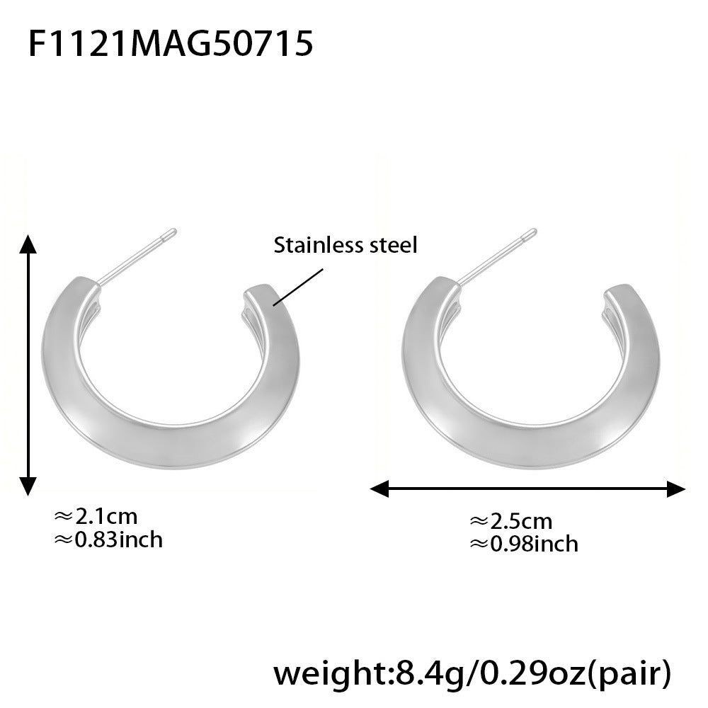 B廠【F1118】不鏽鋼幾何C形多型號拼色耳環耳環18k金百搭個性氣質 25.07-4