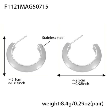 B廠【F1118】不鏽鋼幾何C形多型號拼色耳環耳環18k金百搭個性氣質 25.07-4