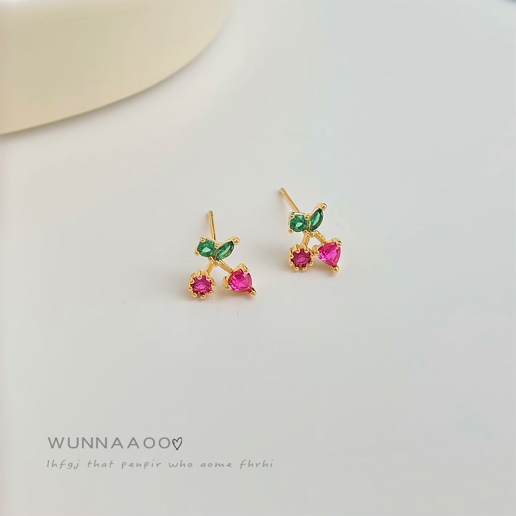 A廠【7111】迷你可愛清新甜美微鑲鋯石小櫻桃耳環925銀針新款跨境 耳飾女
 25.11-3