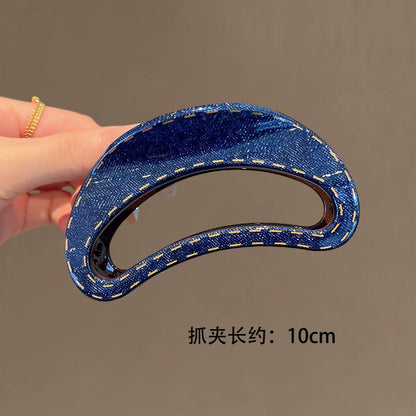 C廠【X272】藍色牛仔紋蝴蝶結抓夾大復古高級感後腦勺盤髮鯊魚夾百搭氣質髮飾
 26.05-2「C廠-單筆結帳需滿，NT$500出貨(不含運費)」